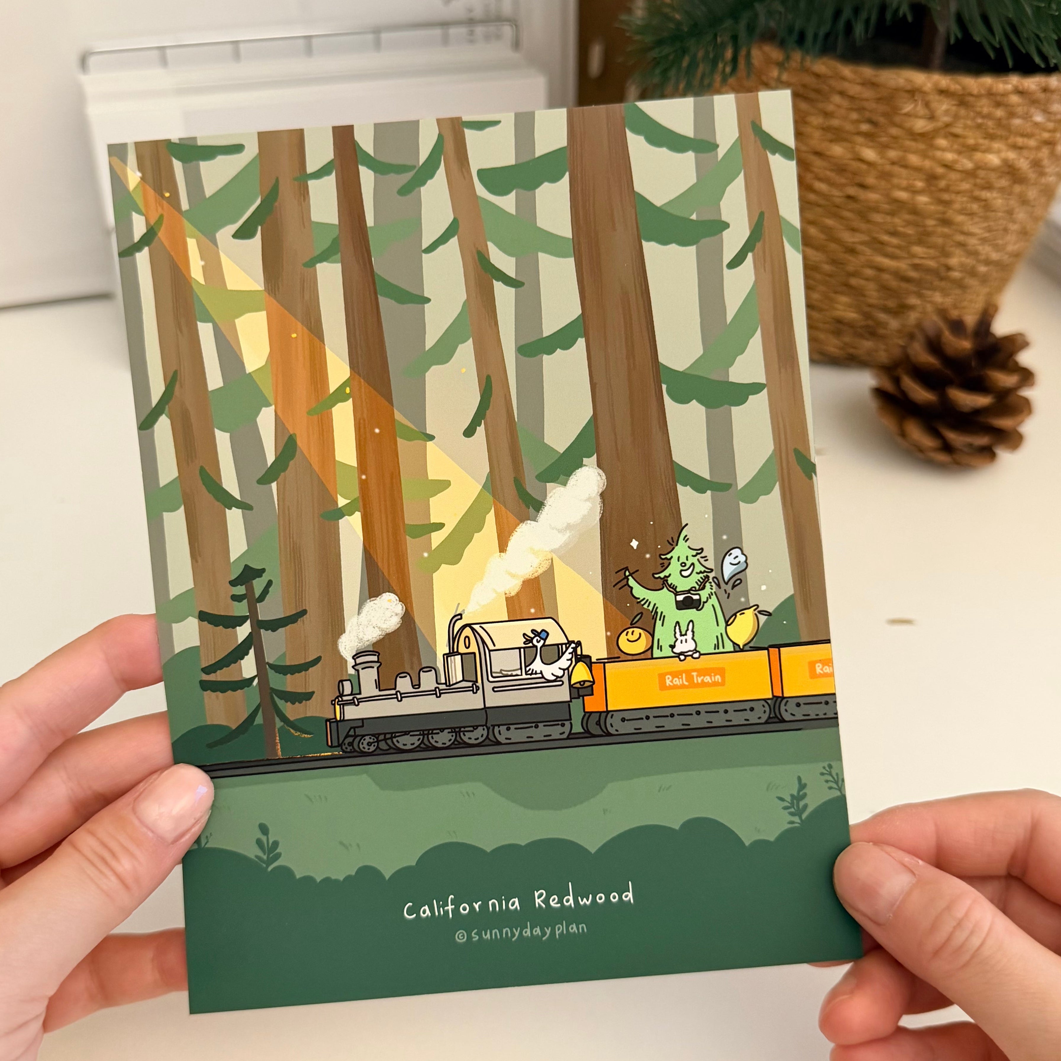 California Redwood Rail Train · Illustration Print · Sunny Day Plan